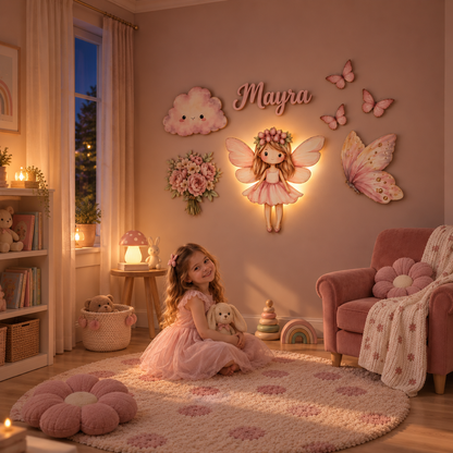 İsimli Peri 8 Parça LED Ahşap Dekor Seti