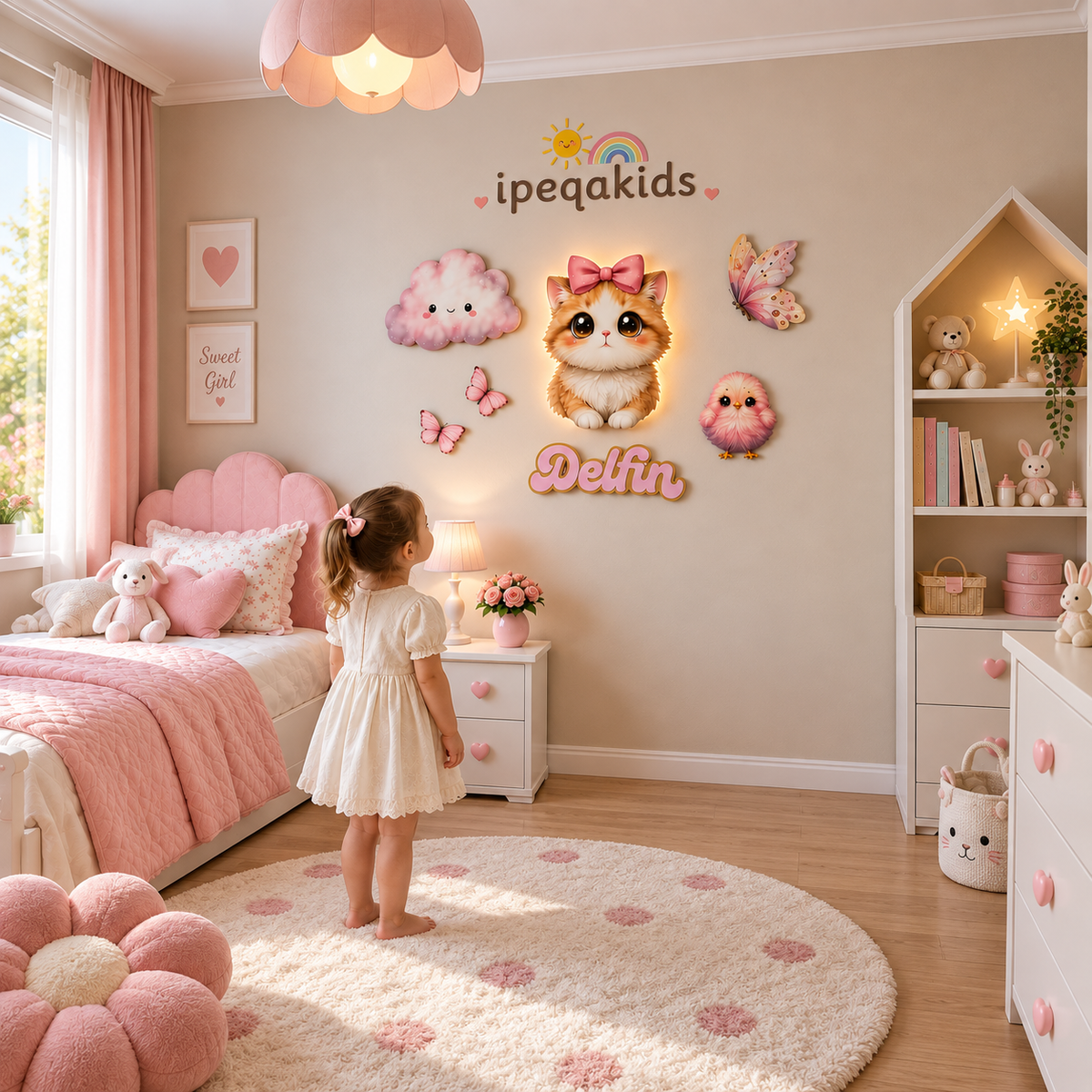 İsimli Kedicik 7 Parça LED Ahşap Dekor Seti