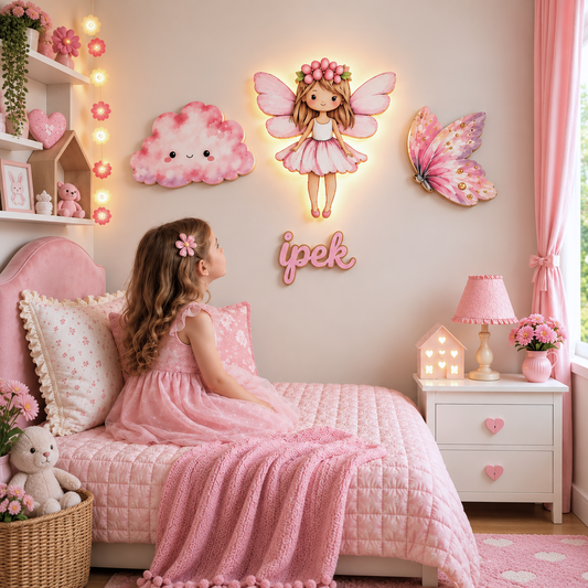 Kişiye Özel İsimli Peri 4’lü LED Ahşap Gece Lambası