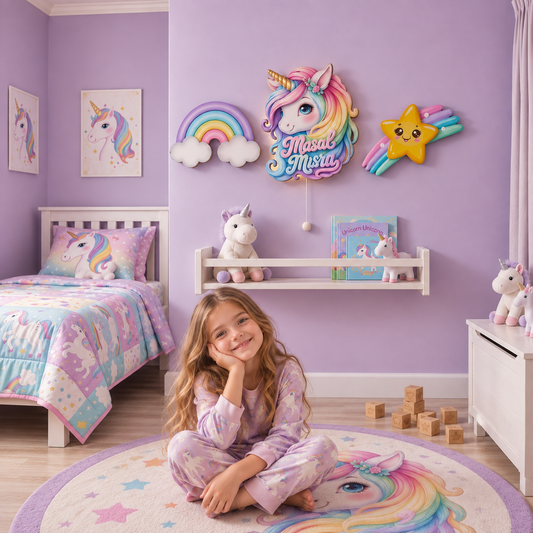 Kişiye Özel İsimli Unicorn 3’lü LED Ahşap Gece Lambası