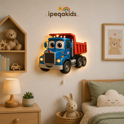 Kamyon LED Işıklı Bebek Odası Ahşap Duvar Dekoru - Gece Lambası - Görsel 5