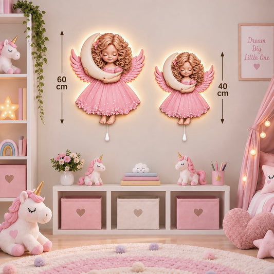 Kişiye Özel İsimli Pembe Melek LED Ahşap Gece Lambası