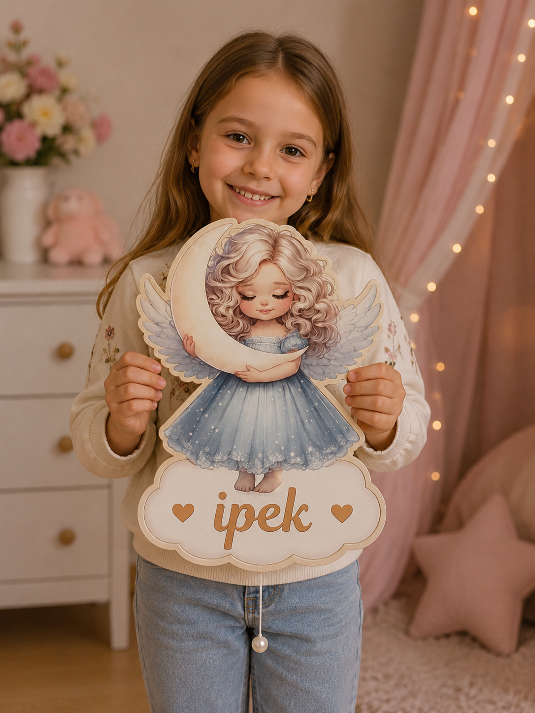 Kişiye Özel İsimli Melek LED Ahşap Gece Lambası