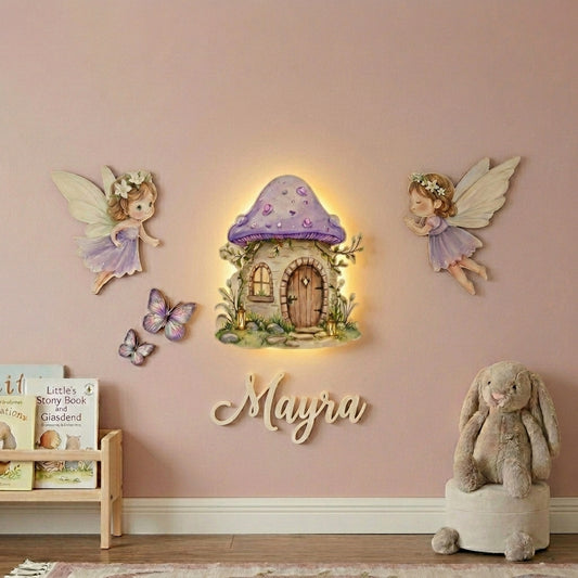 Kişiye Özel İsimli Peri 6'lı LED Ahşap Gece Lambası