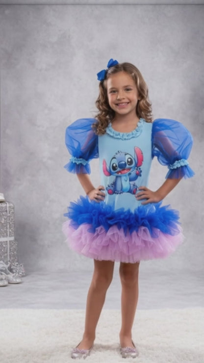 Stitch Baskılı Kız Çocuk Elbisesi - ipeqakids