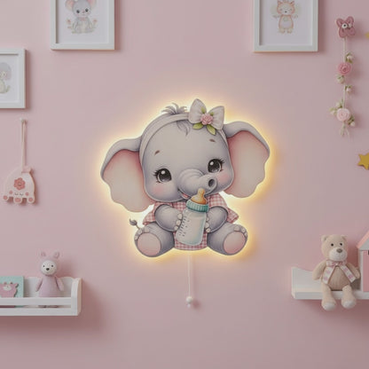 Fil Pilli Led Işıklı Bebek Odası Ahşap Duvar Dekoru - Gece Lambası