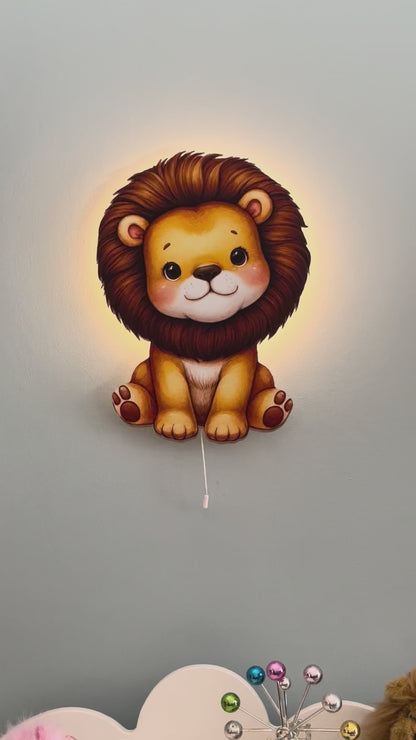 Aslan Led Işıklı Bebek Odası Ahşap Duvar Dekoru - Gece Lambası