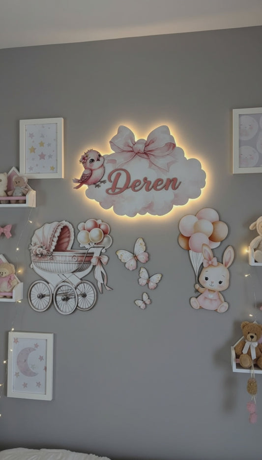 Kişiye Özel İsimli Tavşan 6’lı LED Ahşap Gece Lambası