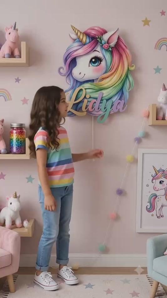 Kişiye Özel İsimli Unicorn LED Ahşap Gece Lambası