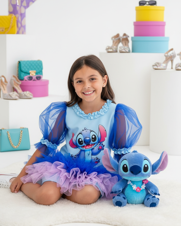 Stitch Baskılı Kız Çocuk Elbisesi - ipeqakids