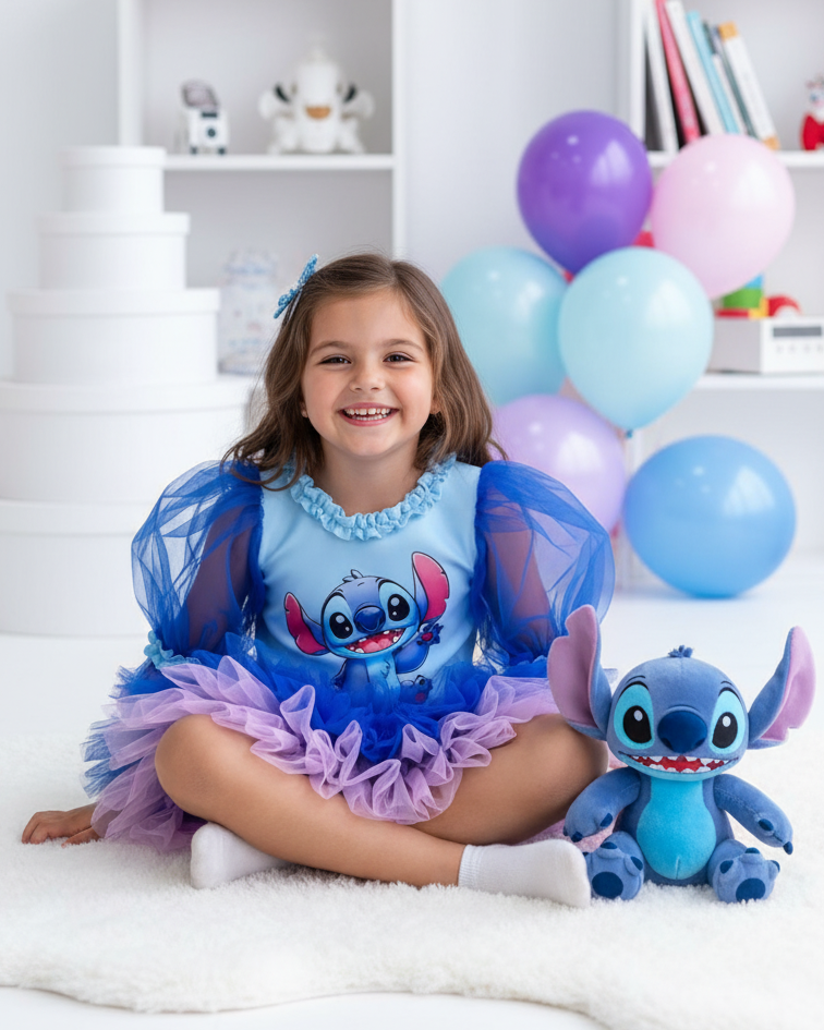 Stitch Baskılı Kız Çocuk Elbisesi - ipeqakids