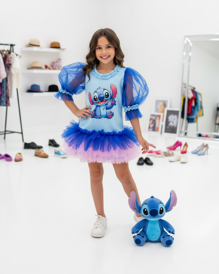Stitch Baskılı Kız Çocuk Elbisesi - ipeqakids