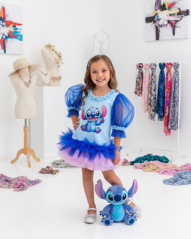 Stitch Baskılı Kız Çocuk Elbisesi - ipeqakids