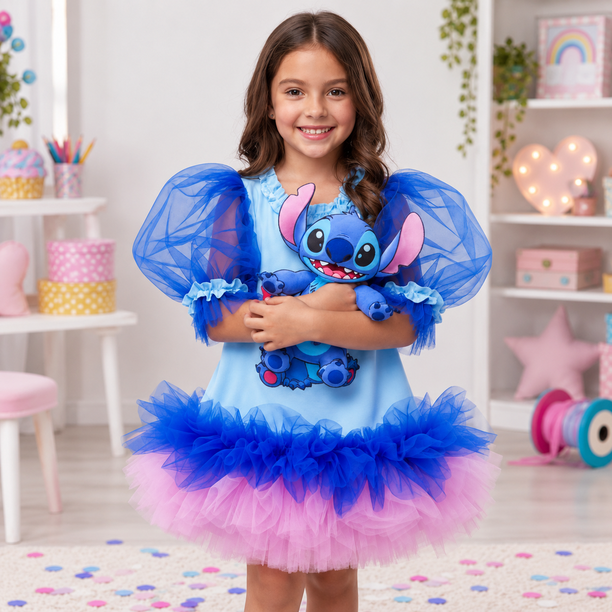 Stitch Baskılı Kız Çocuk Elbisesi