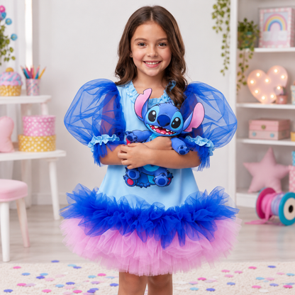 Stitch Baskılı Kız Çocuk Elbisesi