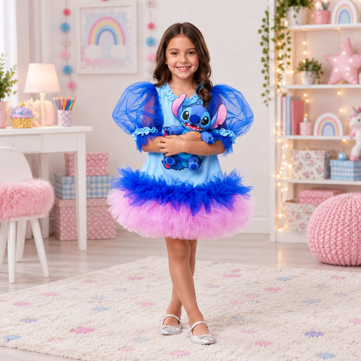 Stitch Baskılı Kız Çocuk Elbisesi