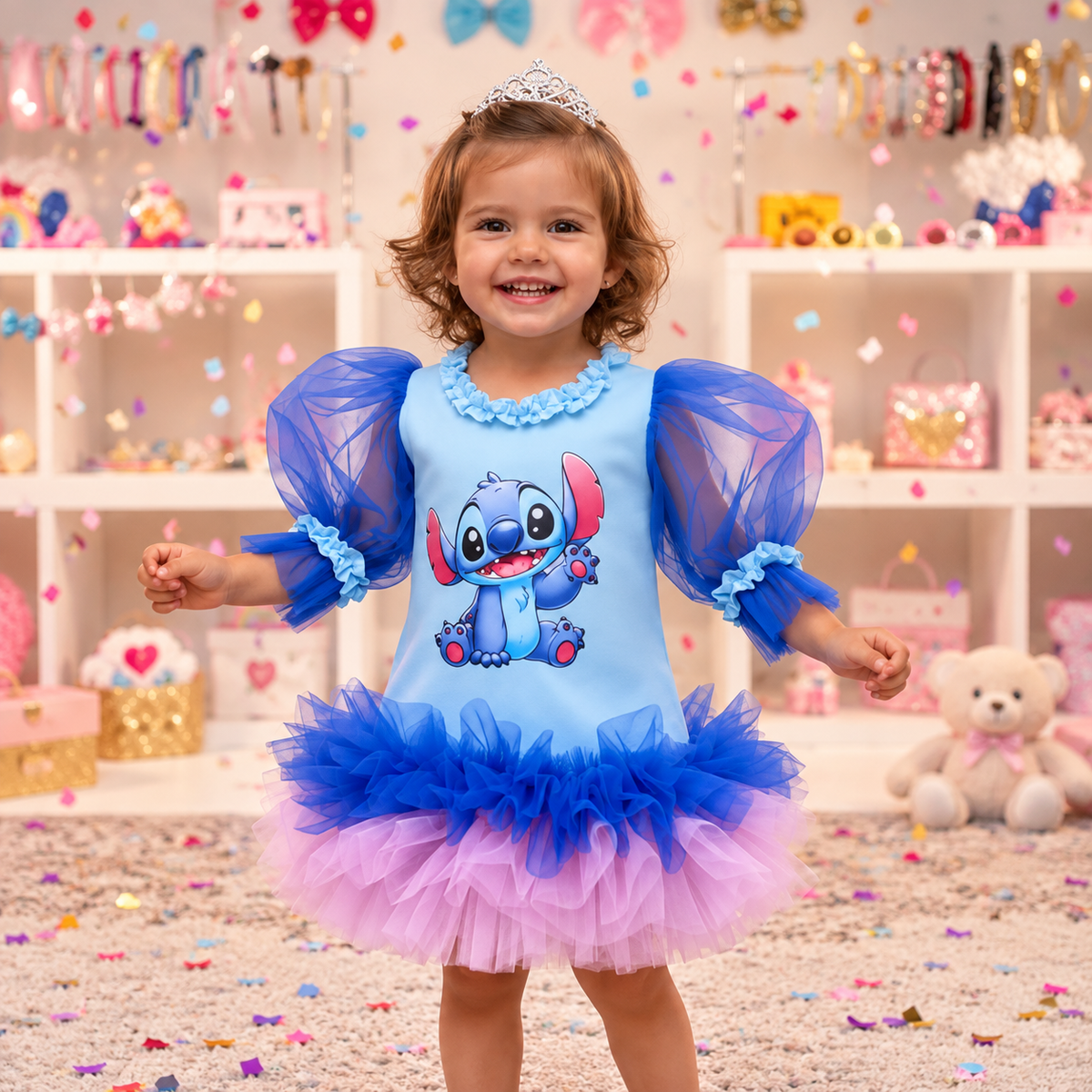 Stitch Baskılı Kız Çocuk Elbisesi