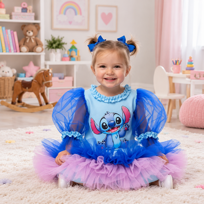 Stitch Baskılı Kız Çocuk Elbisesi