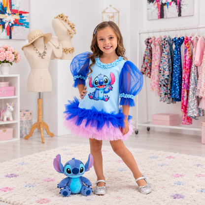 Stitch Baskılı Kız Çocuk Elbisesi