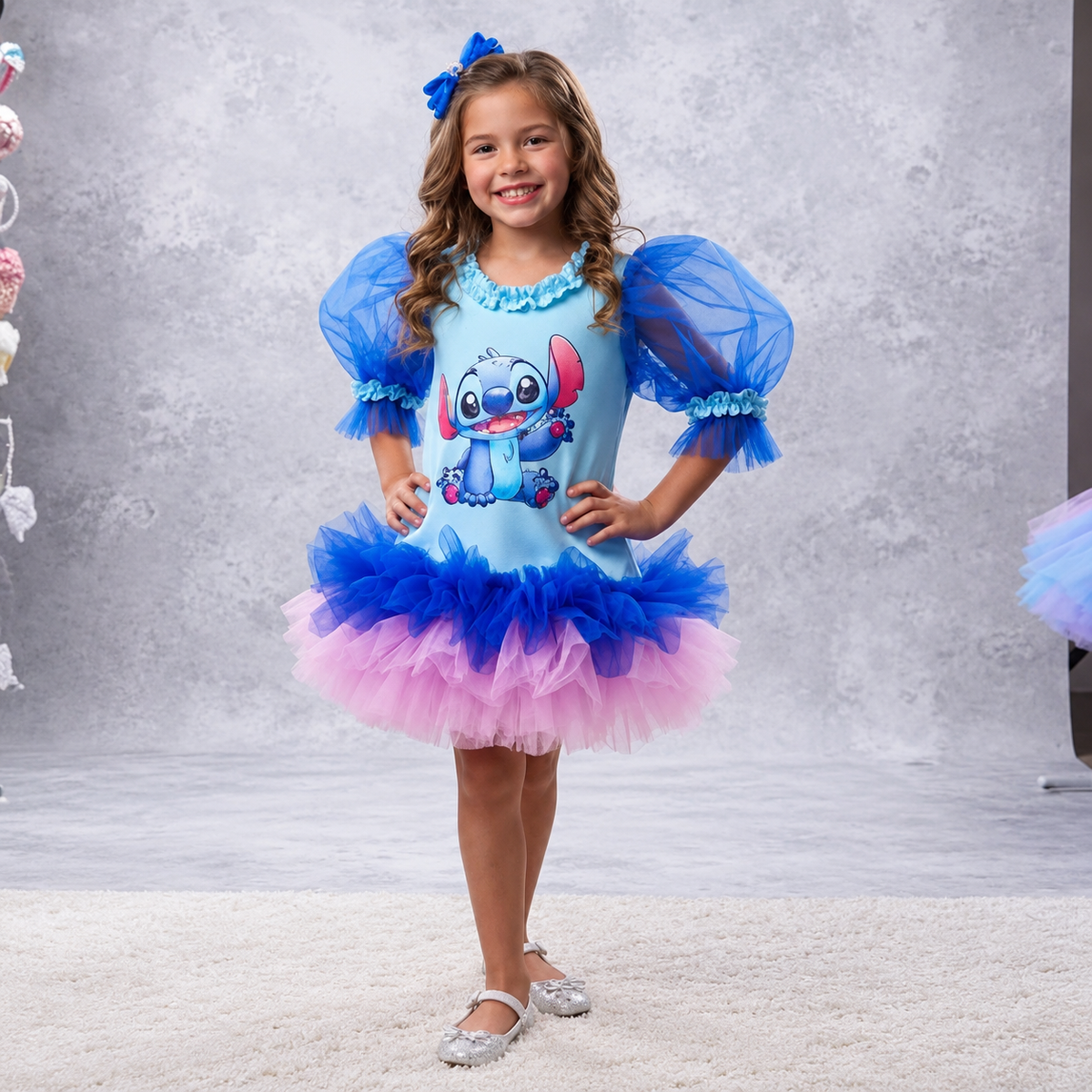 Stitch Baskılı Kız Çocuk Elbisesi