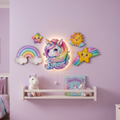 Kişiye Özel İsimli Unicorn 5 Parça Set - Led Işıklı Bebek Odası Ahşap Duvar Dekoru-İsim için Whatsapptan mesaj Atınız- - Gece Lambası